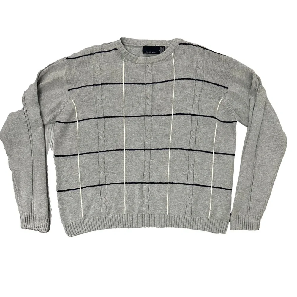 Vntg Gray Plaid Grandpacore Sweater Mens XL Cable Knit Preppy Academia Old Money